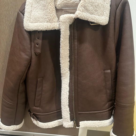 Ralph Lauren Faux Leather Aviator Pilot Jacket Mat Brown Fur Collar Size Small - Picture 4 of 4